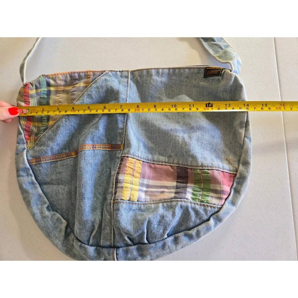 Vintage Shane Denim Shoulder Bag Plaid Patchwork Hobo Messenger Y2K Boho Purse